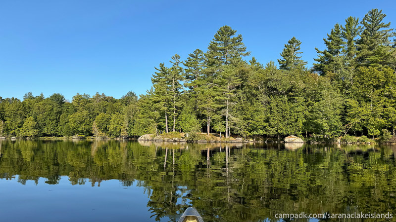 Campsite Photo of Site 40 at Saranac Lake Islands Campground, New York - View From Water on Approach