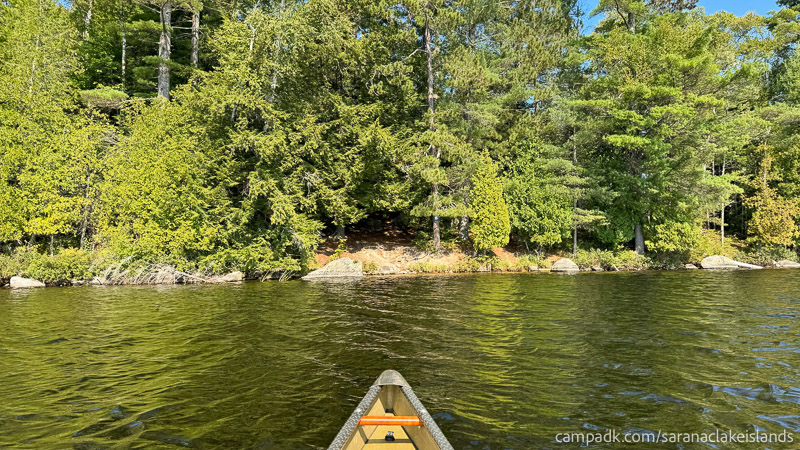 Campsite Photo of Site 16 at Saranac Lake Islands Campground, New York - View From Water on Approach