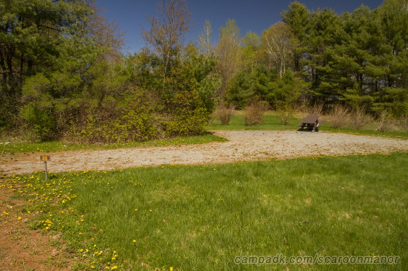 Campsite Photo of Site 35 at Scaroon Manor Campground, New York - Looking at Site from Road Sign Visible