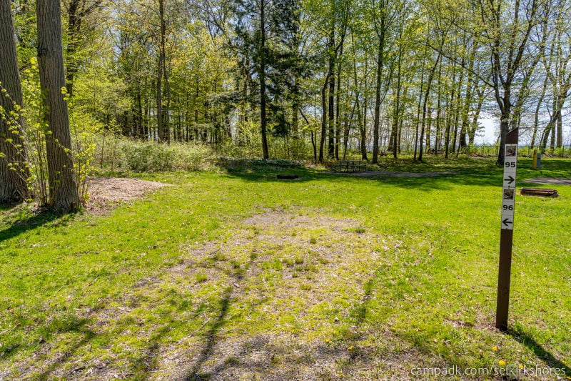 Campsite Photo of Site 96 at Selkirk Shores State Park, New York - Looking at Site from Road Sign Visible