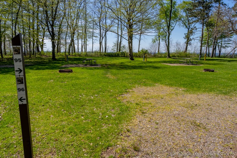 Campsite Photo of Site 95 at Selkirk Shores State Park, New York - Looking at Site from Road Sign Visible