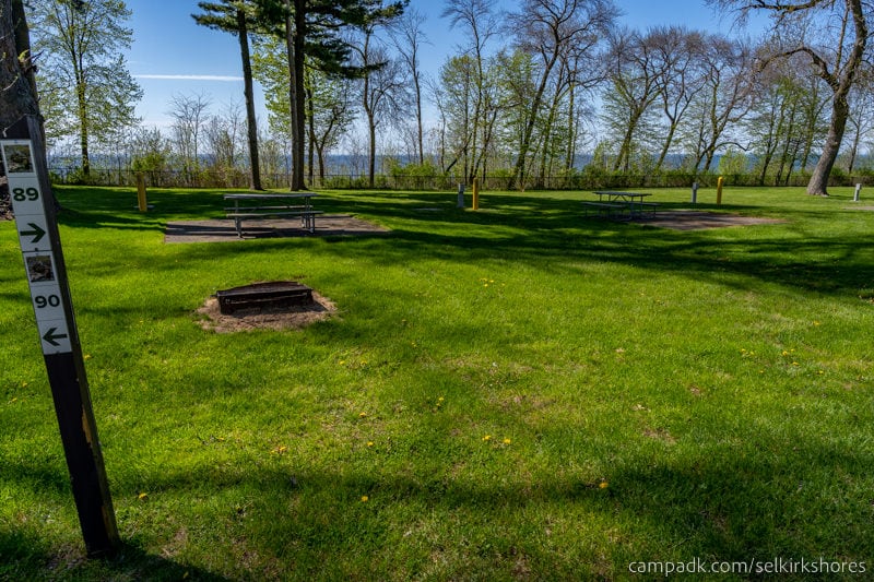 Campsite Photo of Site 89 at Selkirk Shores State Park, New York - Looking at Site from Road Sign Visible