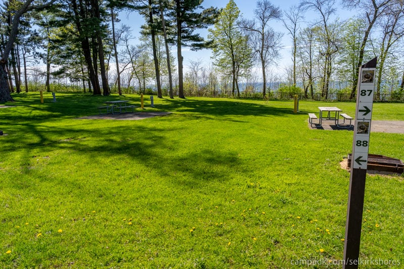 Campsite Photo of Site 88 at Selkirk Shores State Park, New York - Looking at Site from Road Sign Visible