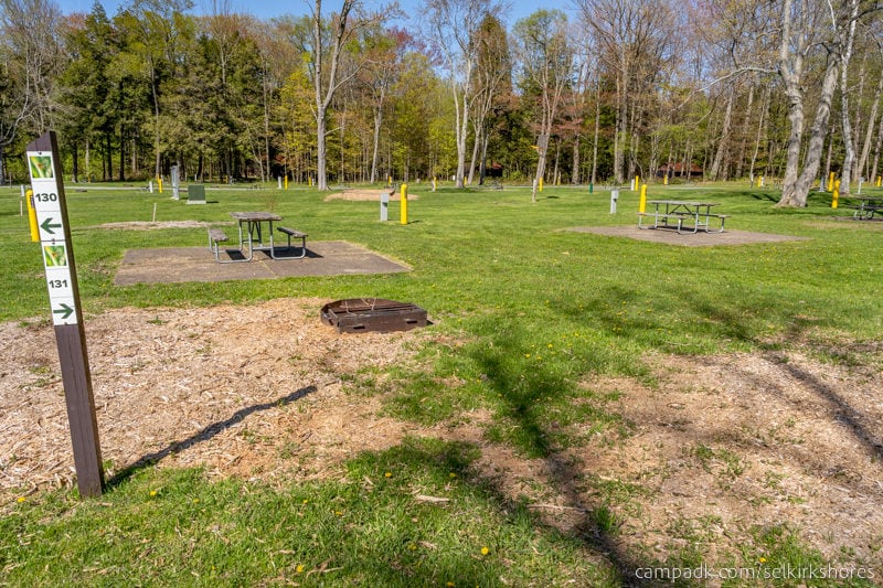 Campsite Photo of Site 131 at Selkirk Shores State Park, New York - Looking at Site from Road Sign Visible