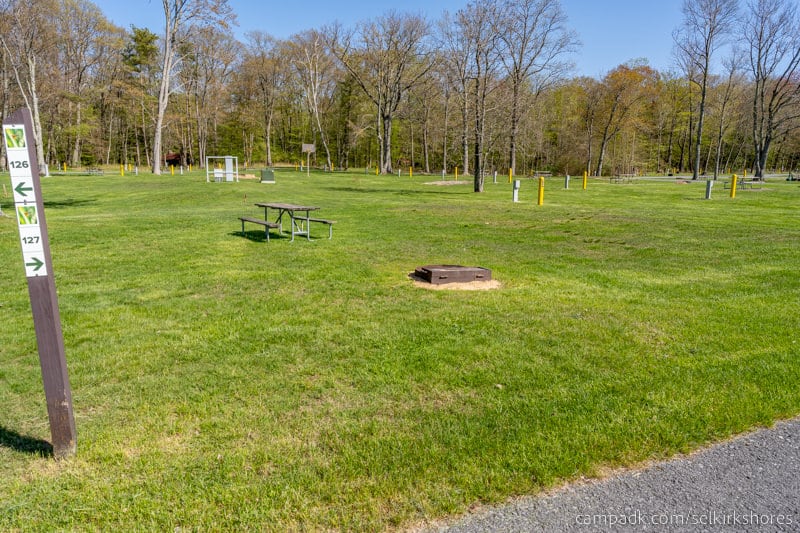 Campsite Photo of Site 127 at Selkirk Shores State Park, New York - Looking at Site from Road Sign Visible