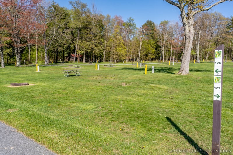 Campsite Photo of Site 126 at Selkirk Shores State Park, New York - Looking at Site from Road Sign Visible