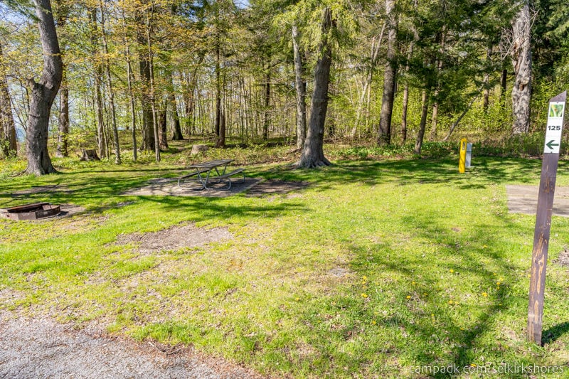 Campsite Photo of Site 125 at Selkirk Shores State Park, New York - Looking at Site from Road Sign Visible