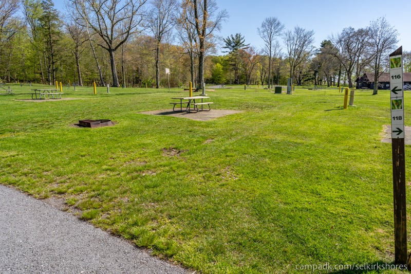 Campsite Photo of Site 116 at Selkirk Shores State Park, New York - Looking at Site from Road Sign Visible
