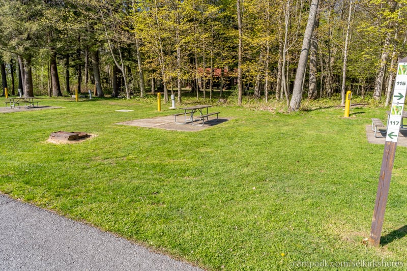 Campsite Photo of Site 117 at Selkirk Shores State Park, New York - Looking at Site from Road Sign Visible