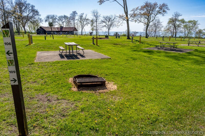 Campsite Photo of Site 109 at Selkirk Shores State Park, New York - Looking at Site from Road Sign Visible