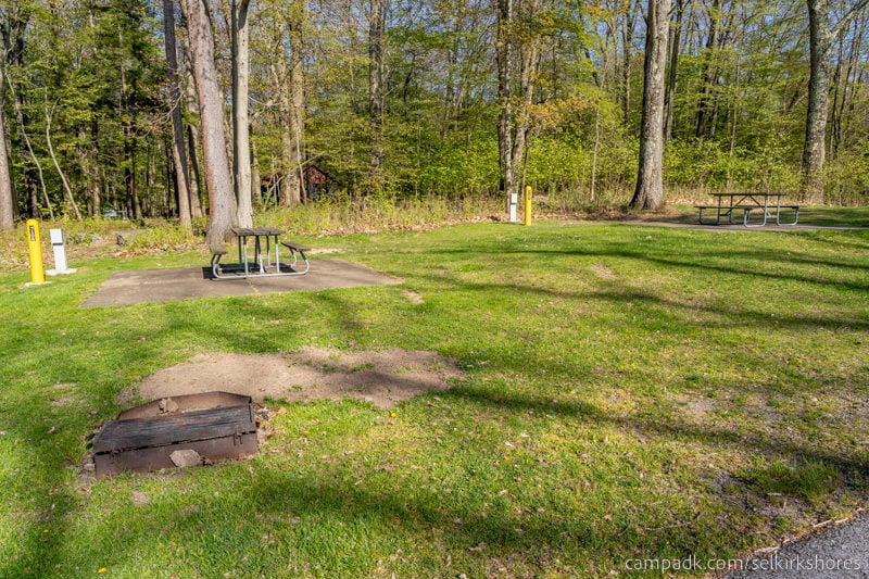 Campsite Photo of Site 107 at Selkirk Shores State Park, New York - Looking at Site from Road Sign Visible