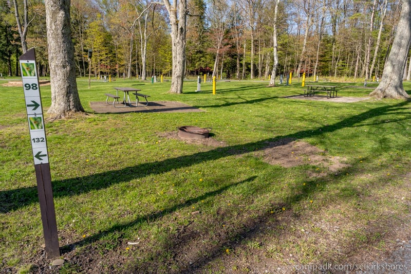 Campsite Photo of Site 98 at Selkirk Shores State Park, New York - Looking at Site from Road Sign Visible