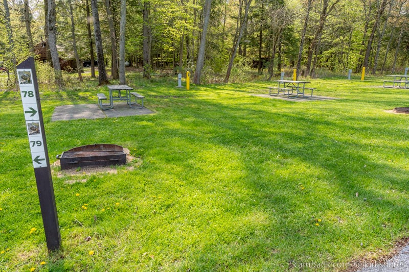 Campsite Photo of Site 78 at Selkirk Shores State Park, New York - Looking at Site from Road Sign Visible