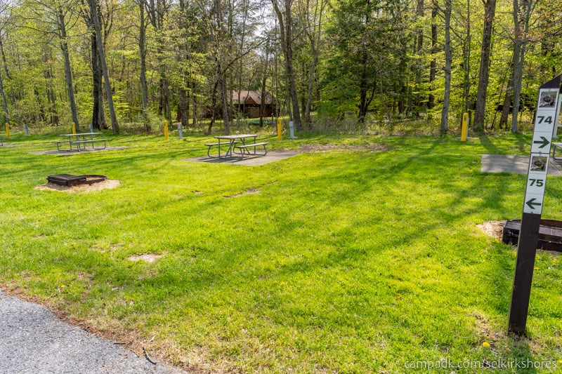Campsite Photo of Site 75 at Selkirk Shores State Park, New York - Looking at Site from Road Sign Visible