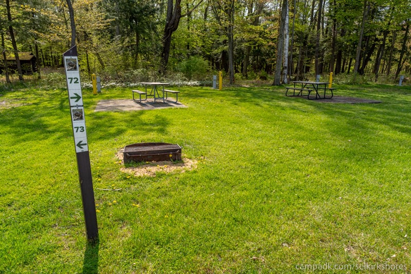 Campsite Photo of Site 72 at Selkirk Shores State Park, New York - Looking at Site from Road Sign Visible