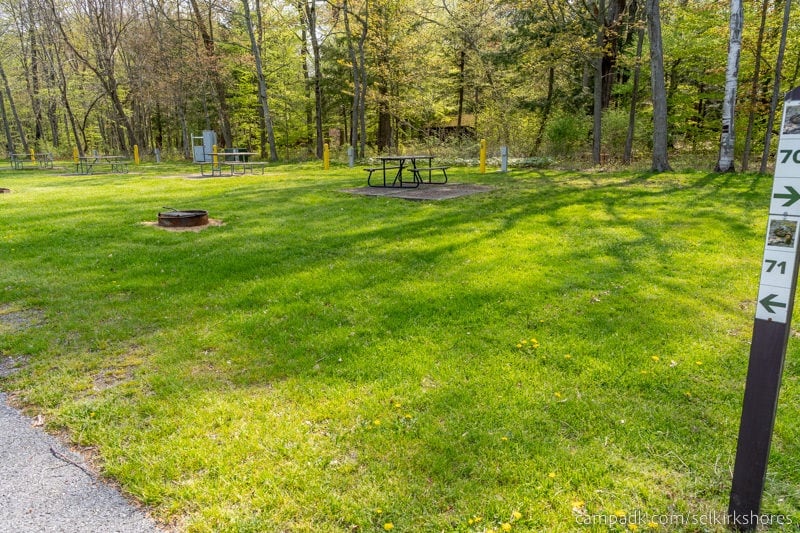 Campsite Photo of Site 71 at Selkirk Shores State Park, New York - Looking at Site from Road Sign Visible