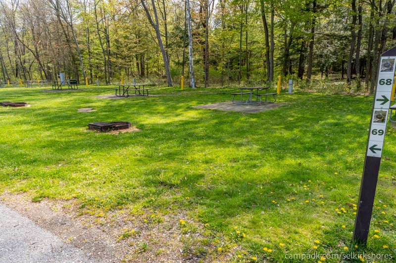 Campsite Photo of Site 69 at Selkirk Shores State Park, New York - Looking at Site from Road Sign Visible
