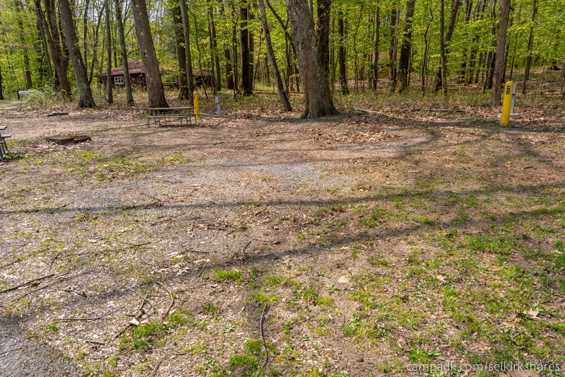 Campsite Photo of Site 53 at Selkirk Shores State Park, New York - Looking at Site from Road Sign Visible