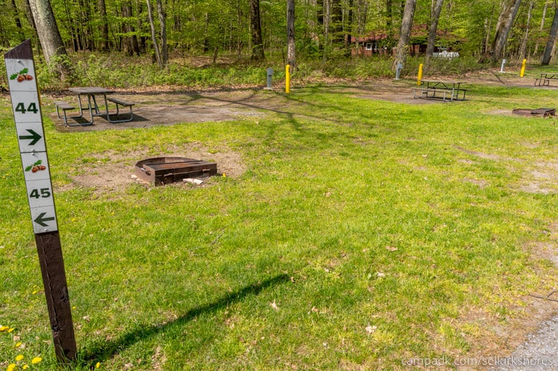 Campsite Photo of Site 44 at Selkirk Shores State Park, New York - Looking at Site from Road Sign Visible