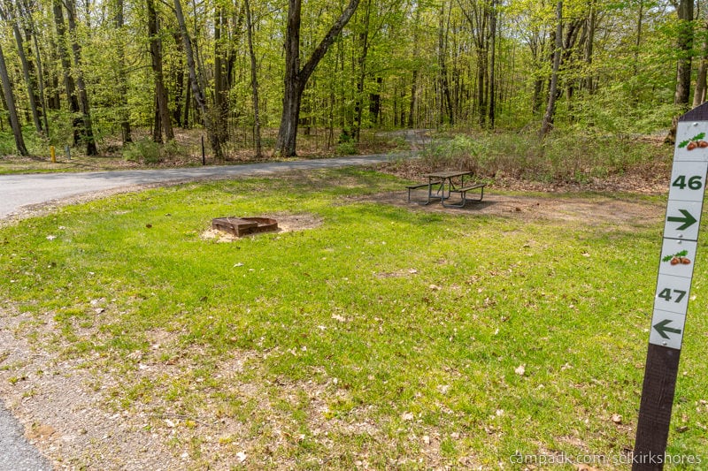 Campsite Photo of Site 47 at Selkirk Shores State Park, New York - Looking at Site from Road Sign Visible