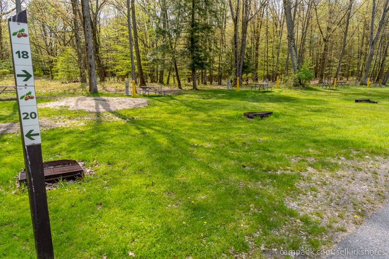 Campsite Photo of Site 18 at Selkirk Shores State Park, New York - Looking at Site from Road Sign Visible