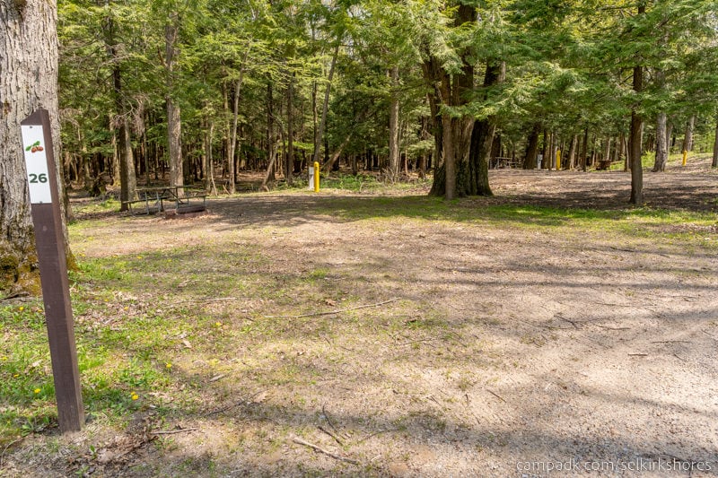 Campsite Photo of Site 26 at Selkirk Shores State Park, New York - Looking at Site from Road Sign Visible