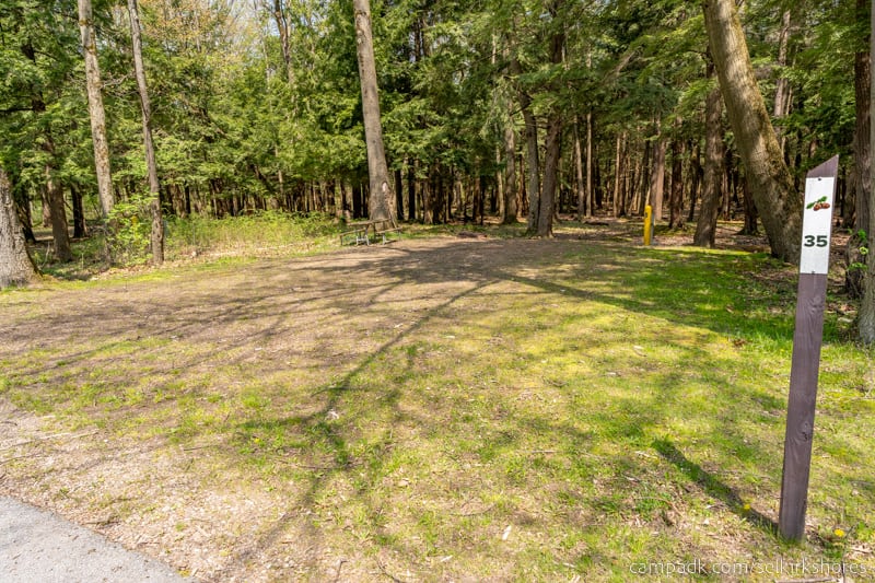 Campsite Photo of Site 35 at Selkirk Shores State Park, New York - Looking at Site from Road Sign Visible