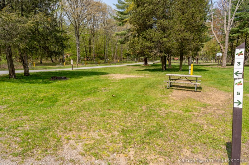 Campsite Photo of Site 3 at Selkirk Shores State Park, New York - Looking at Site from Road Sign Visible