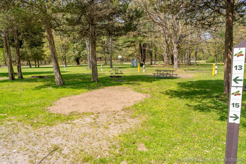 Campsite Photo of Site 13 at Selkirk Shores State Park, New York - Looking at Site from Road Sign Visible