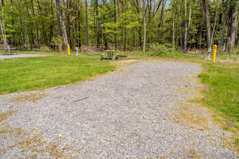Campsite Photo of Site 59 at Selkirk Shores State Park, New York - Looking at Site from Road Sign Visible