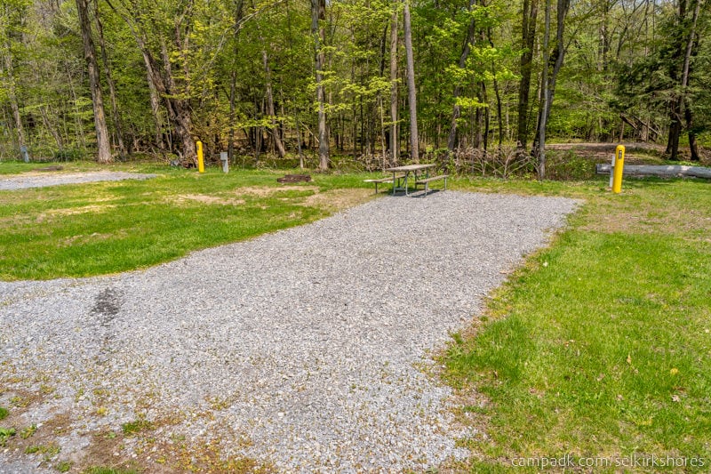 Campsite Photo of Site 61 at Selkirk Shores State Park, New York - Looking at Site from Road Sign Visible