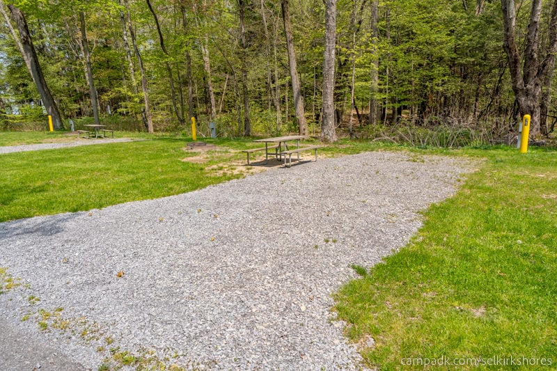 Campsite Photo of Site 63 at Selkirk Shores State Park, New York - Looking at Site from Road Sign Visible