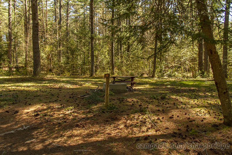 Campsite Photo of Site 35 at Sharp Bridge Campground, New York - Looking at Site from Road Sign Visible