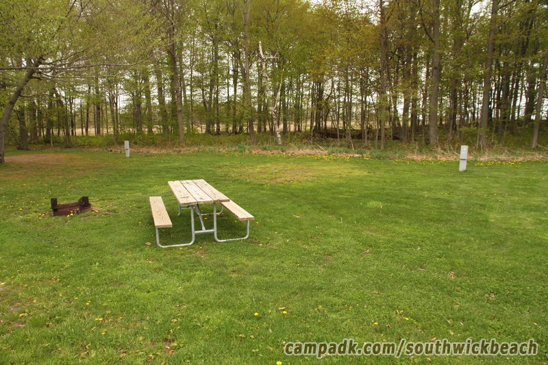 Campsite Photo of Site 91 at Southwick Beach State Park, New York - Looking at Site from Road Sign Visible