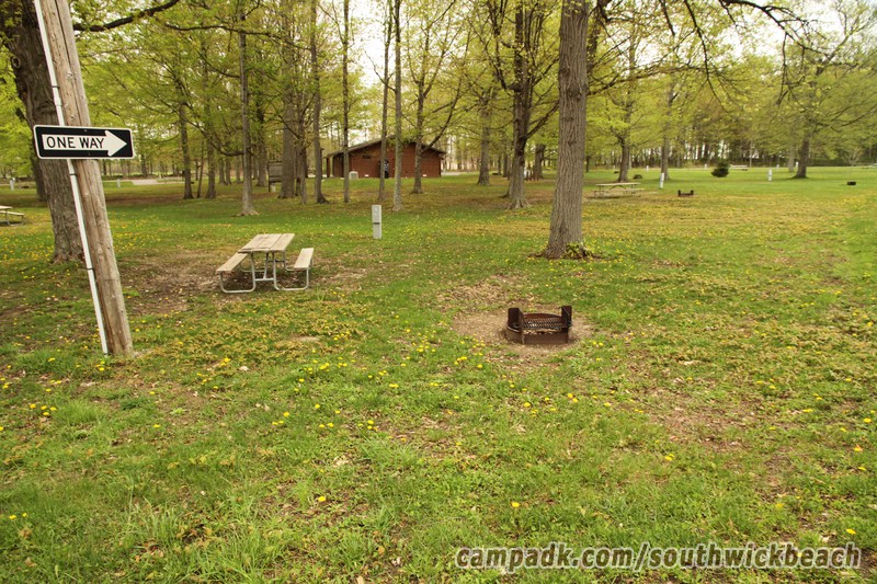 Campsite Photo of Site 61 at Southwick Beach State Park, New York - Looking at Site from Road Sign Visible