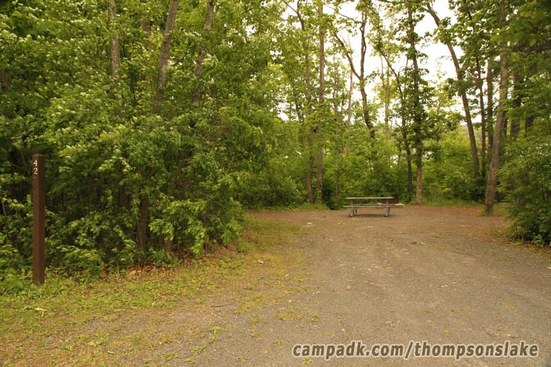 Campsite Photo of Site 42 at Thompsons Lake Campground, New York - Looking at Site from Road Sign Visible