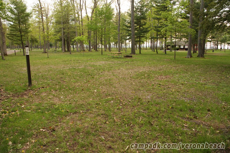 Campsite Photo of Site 36 at Verona Beach State Park, New York - Looking at Site from Road Sign Visible