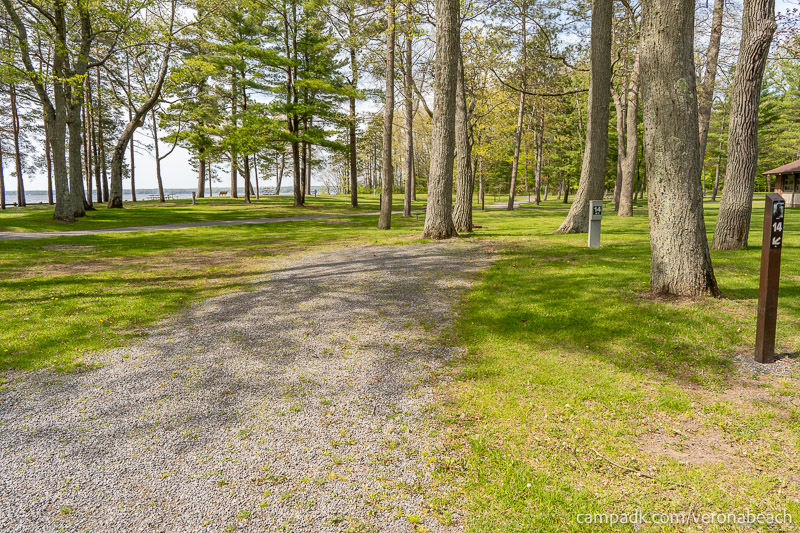 Campsite Photo of Site 14 at Verona Beach State Park, New York - Looking at Site from Road Sign Visible
