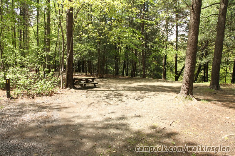 Campsite Photo of Site 92 at Watkins Glen State Park, New York - Looking at Site from Road Sign Visible