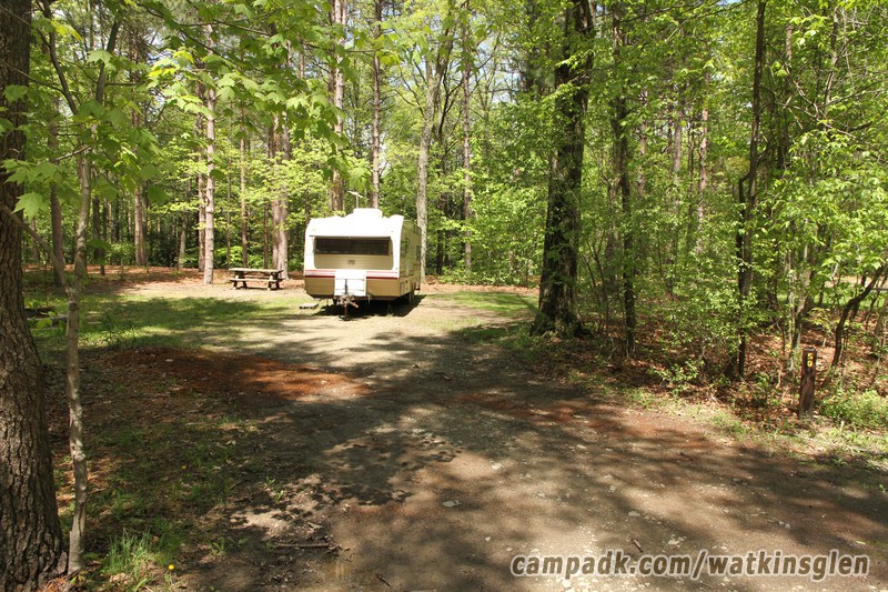 Campsite Photo of Site 50 at Watkins Glen State Park, New York - Looking at Site from Road Sign Visible