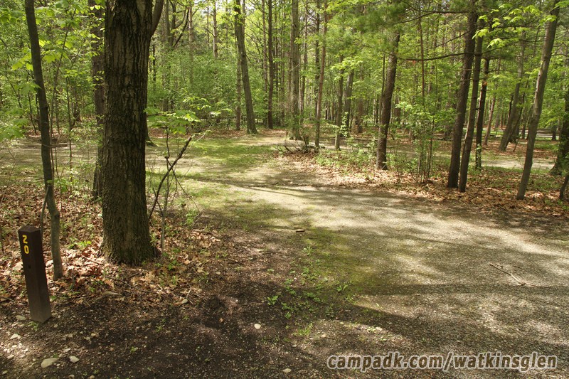 Campsite Photo of Site 20 at Watkins Glen State Park, New York - Looking at Site from Road Sign Visible