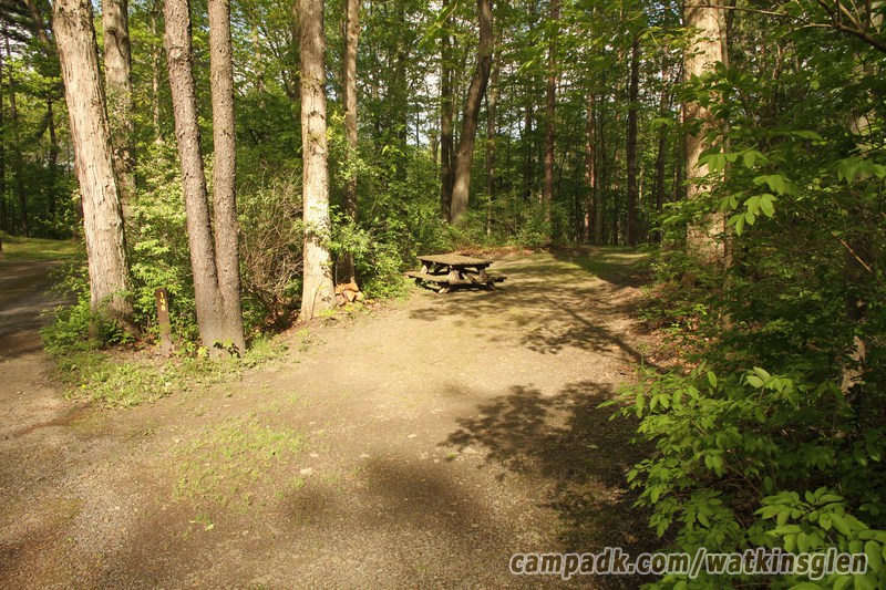 Campsite Photo of Site 148 at Watkins Glen State Park, New York - Looking at Site from Road Sign Visible