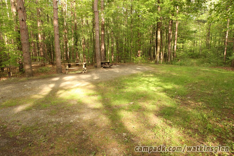 Campsite Photo of Site 248 at Watkins Glen State Park, New York - Looking at Site from Road Sign Visible