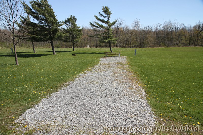 Campsite Photo of Site 18 at Wellesley Island State Park, New York - Looking at Site from Road Sign Visible