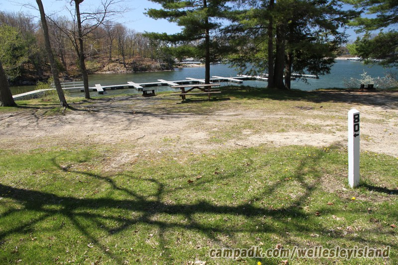 Campsite Photo of Site 80 at Wellesley Island State Park, New York - Looking at Site from Road Sign Visible