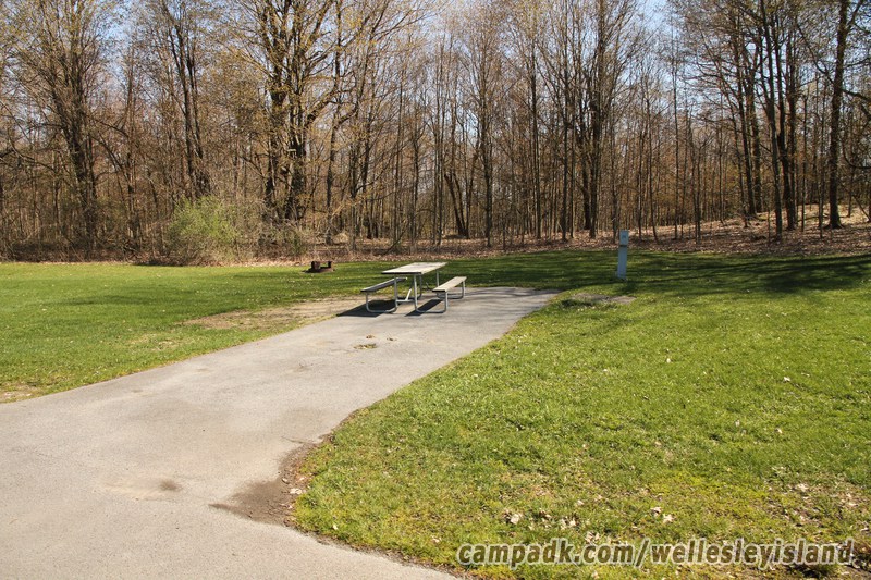 Campsite Photo of Site 24 at Wellesley Island State Park, New York - Looking at Site from Road Sign Visible