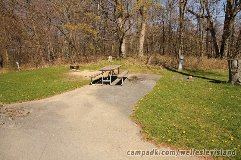Campsite Photo of Site 34 at Wellesley Island State Park, New York - Looking at Site from Road Sign Visible