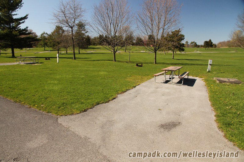 Campsite Photo of Site 29 at Wellesley Island State Park, New York - Looking at Site from Road Sign Visible