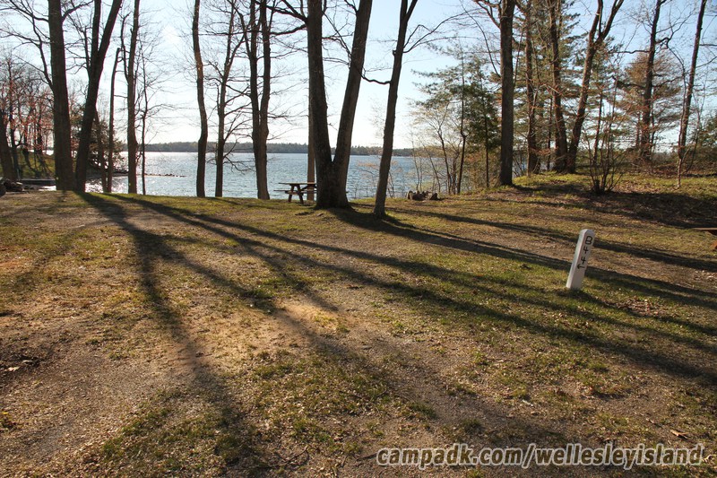 Campsite Photo of Site 44 at Wellesley Island State Park, New York - Looking at Site from Road Sign Visible