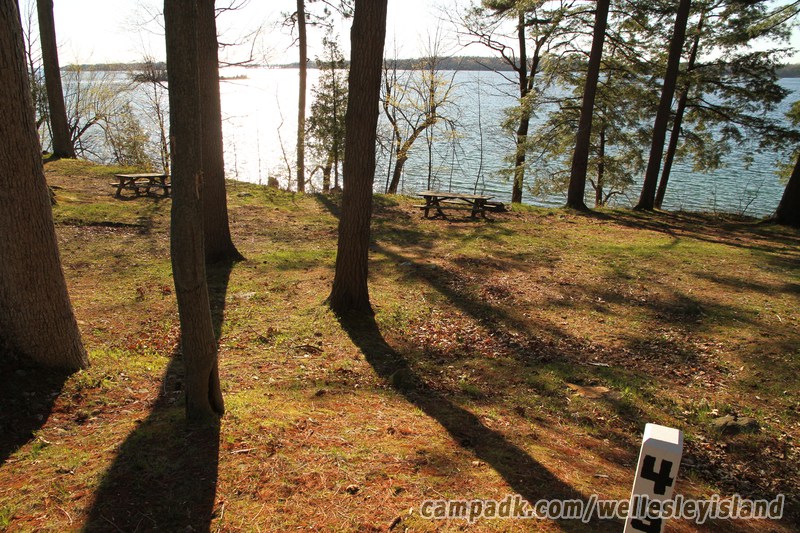 Campsite Photo of Site 45 at Wellesley Island State Park, New York - Looking at Site from Road Sign Visible